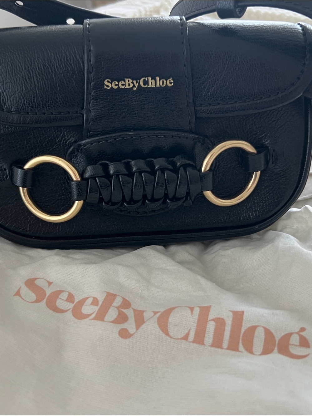 See By Chloé Black belt Bag with Gold Rings